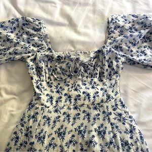 White w/ Dainty Blue Flower Patterned Dress